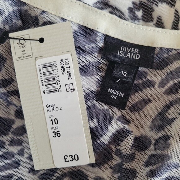 River Bend | NEW Women's Black & White Leopard Print Mesh Sleeve Blouse - Sz M - Picture 7 of 8